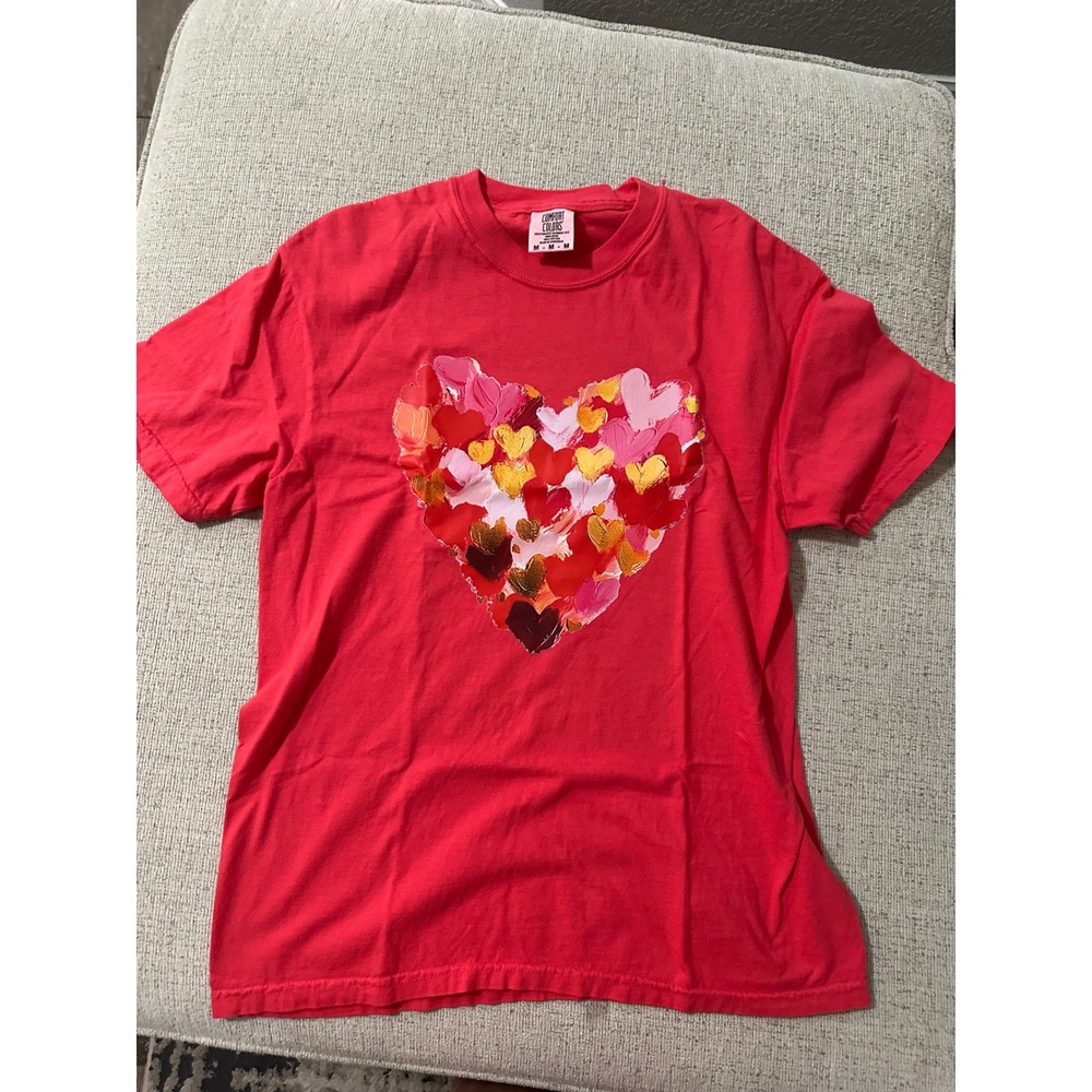 Comfort Colors‎ Heart Graphic T-Shirt Women Medium Red